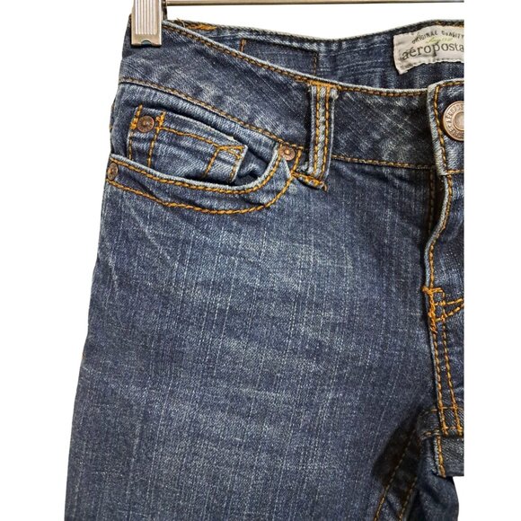 Aeropostale Bayla Skinny Low Rise Distressed Jeans Womens Sz 1/2 Reg Dark Wash - Picture 7 of 13